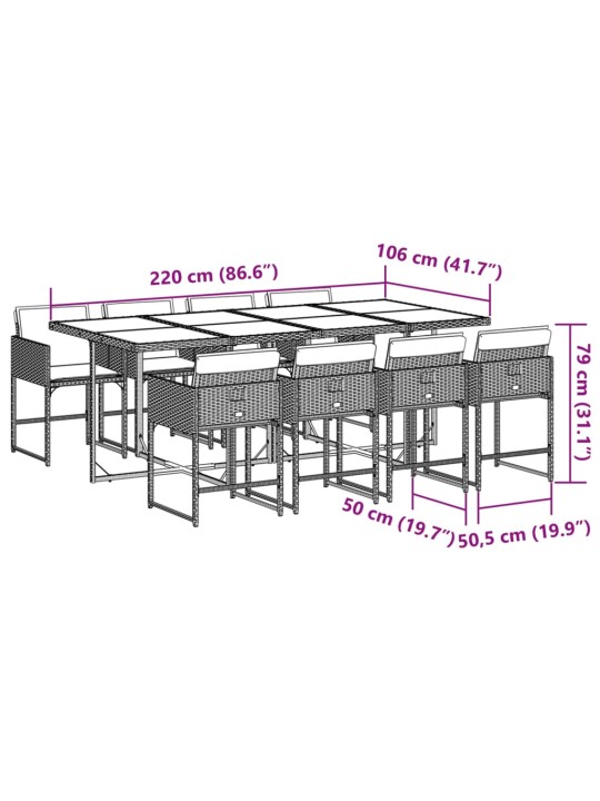 9-osaline aiamööbli komplekt patjadega, helehall, polürotang