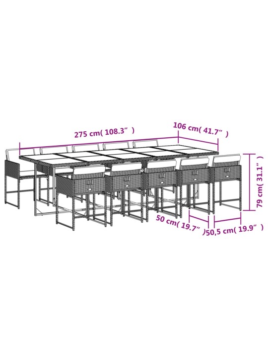 11-osaline aiamööbli komplekt patjadega, must, polürotang