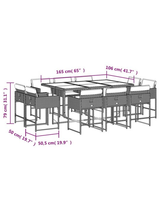 11-osaline aiamööbli komplekt patjadega, must, polürotang