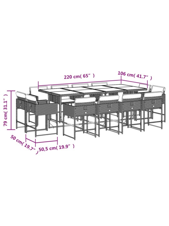 13-osaline aia söögimööbli komplekt patjadega, pruun, pe-rotang