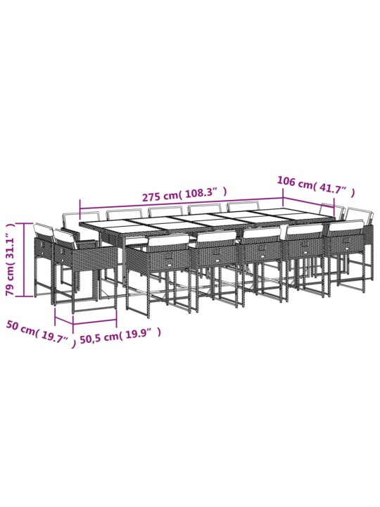 15-osaline aia söögimööbli komplekt patjadega, must, polürotang