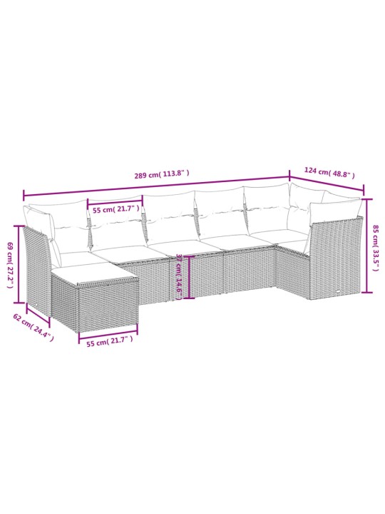 7-osaline aiadiivani komplekt patjadega, hall, polürotang