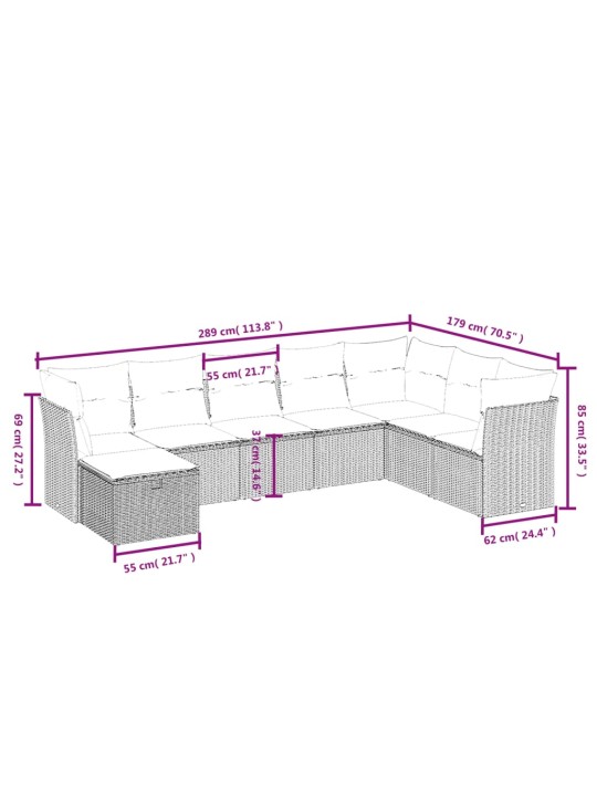 8-osaline aiadiivani komplekt patjadega, helehall, polürotang