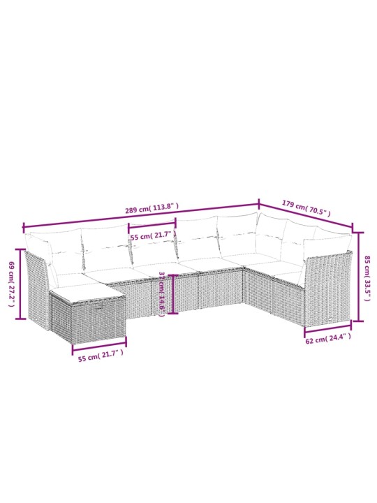 8-osaline aiadiivani komplekt patjadega, pruun, polürotang