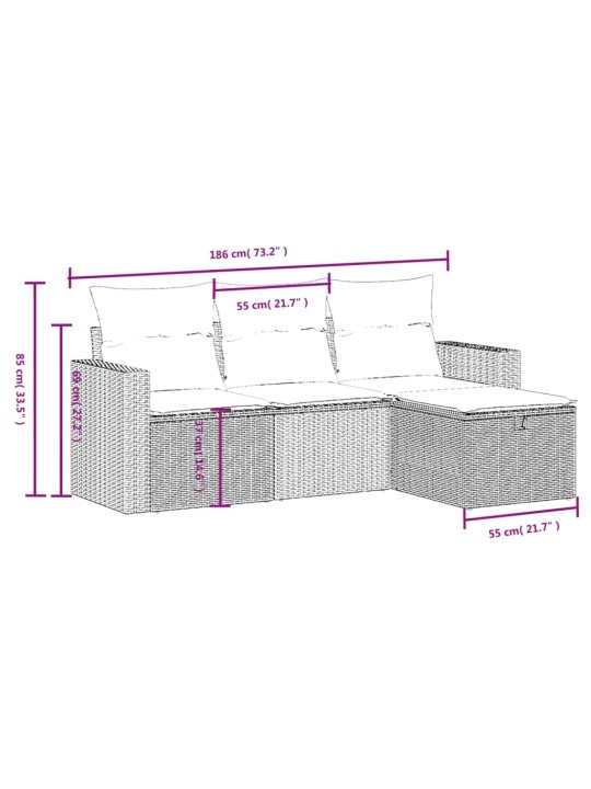 4-osaline aiamööbli komplekt patjadega, hall, polürotang