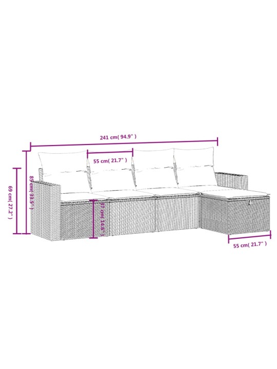 5-osaline aiamööblikomplekt istmepatjadega, polürotang, hall