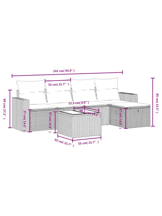 6-osaline aiadiivani komplekt patjadega, hall, polürotang