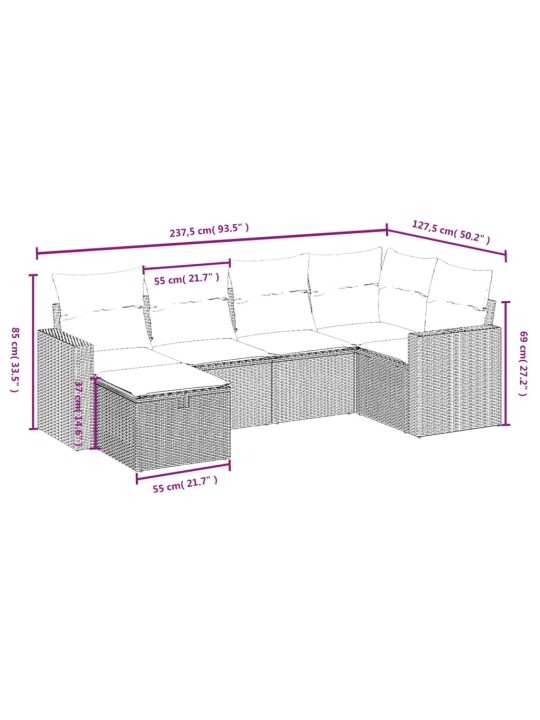 6-osaline aiadiivani komplekt patjadega, must, polürotang