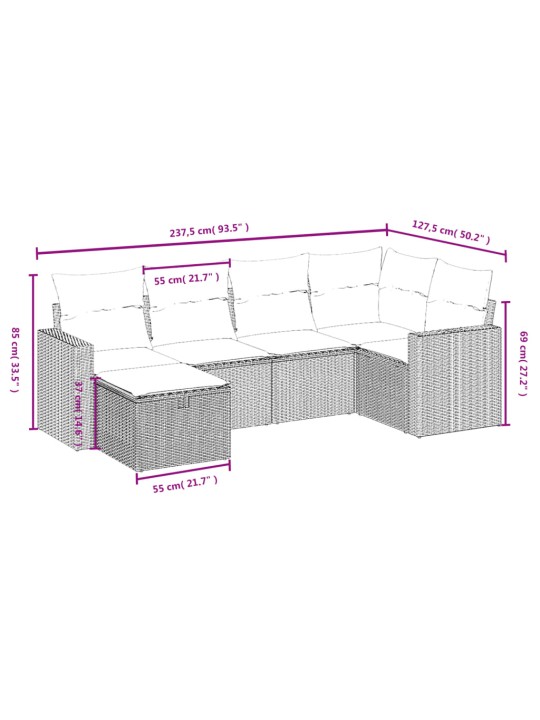 6-osaline aiadiivani komplekt patjadega, beež, polürotang