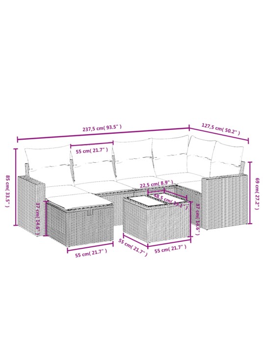 7-osaline aiadiivani komplekt patjadega, hall, polürotang