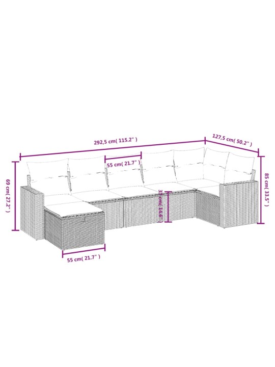 7-osaline aiadiivani komplekt patjadega, must, polürotang