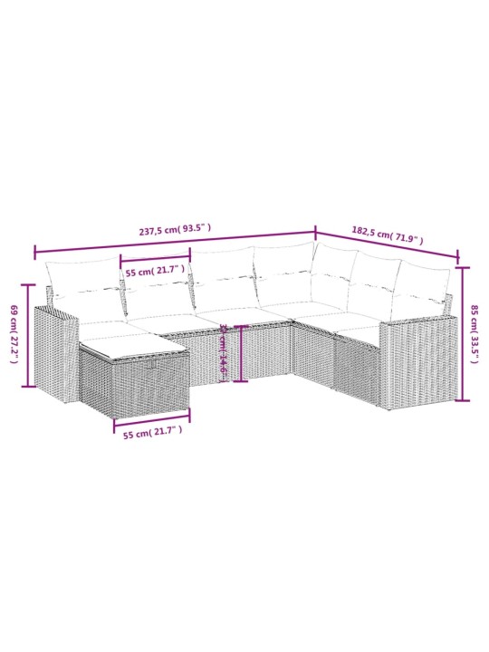 7-osaline aiadiivani komplekt patjadega, must, polürotang