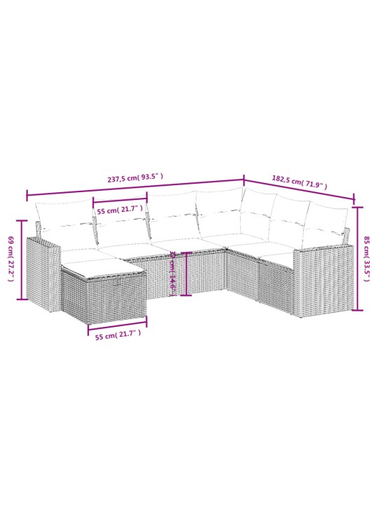 7-osaline aiadiivani komplekt patjadega, hall, polürotang