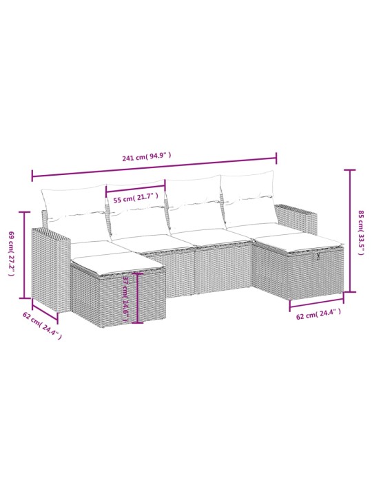 6-osaline aiadiivani komplekt patjadega, hall, polürotang