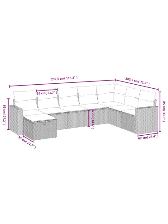 8-osaline aiadiivani komplekt patjadega, hall, polürotang