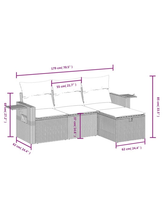 4-osaline aiadiivani komplekt patjadega, must, polürotang