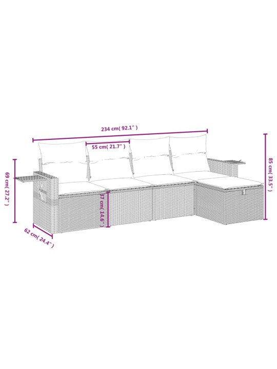 5-osaline aiamööblikomplekt istmepatjadega, polürotang, hall