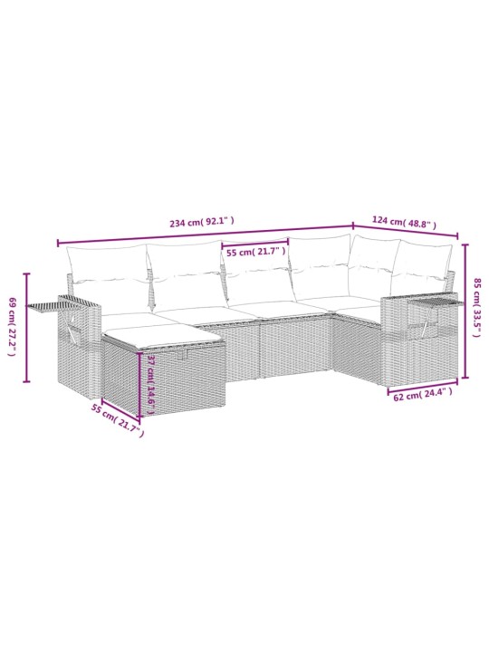 6-osaline aiadiivani komplekt patjadega, hall, polürotang