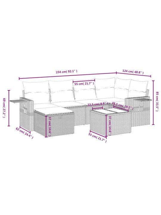 7-osaline aiadiivani komplekt patjadega, hall, polürotang