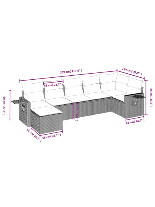 7-osaline aiadiivani komplekt patjadega, hall, polürotang