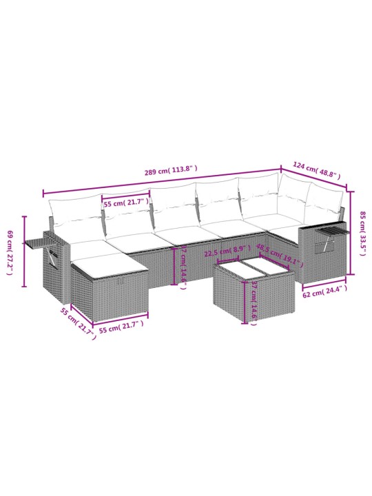 8-osaline aiadiivani komplekt patjadega, hall, polürotang