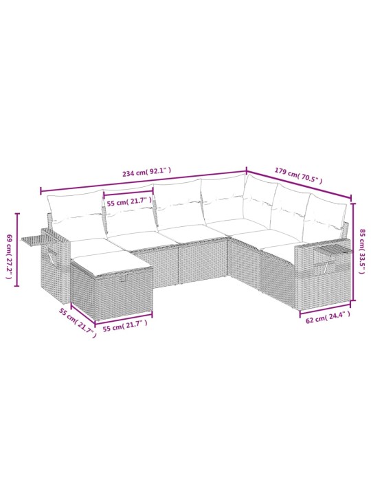 7-osaline aiadiivani komplekt patjadega, hall, polürotang