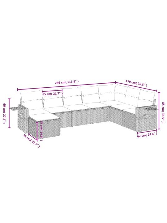 8-osaline aiadiivani komplekt patjadega, helehall, polürotang