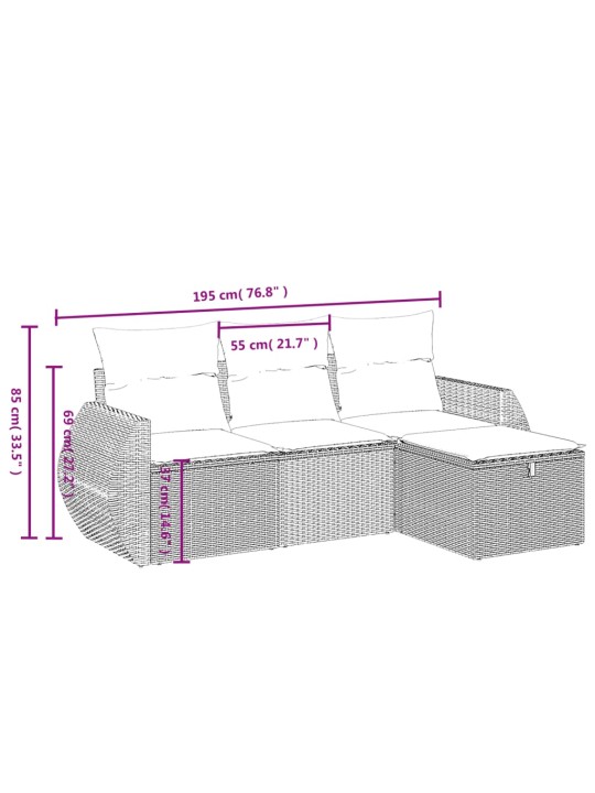 4-osaline aiamööbli komplekt patjadega, hall, polürotang