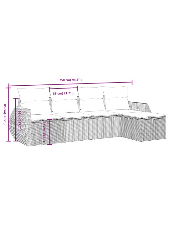 5-osaline aiamööblikomplekt istmepatjadega, polürotang, hall