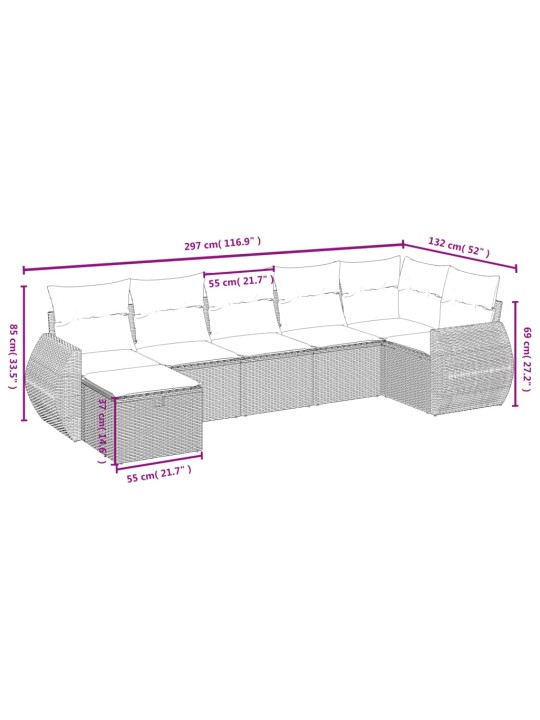 7-osaline aiadiivani komplekt patjadega, hall, polürotang