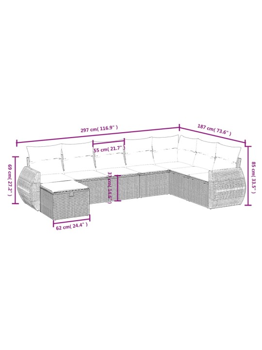 8-osaline aiadiivani komplekt patjadega, hall, polürotang