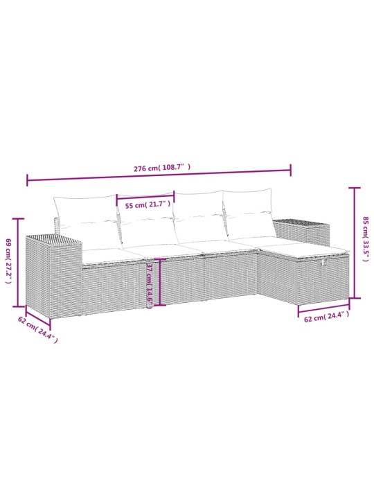 5-osaline aiamööblikomplekt istmepatjadega, polürotang, hall