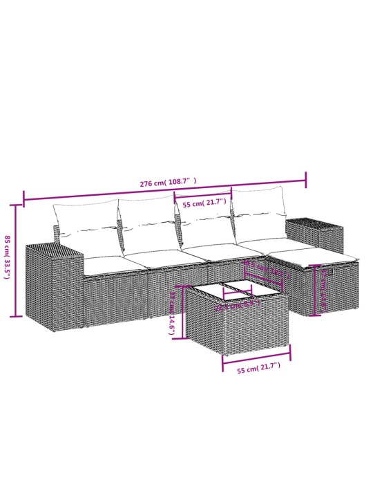 6-osaline aiadiivani komplekt patjadega, must, polürotang