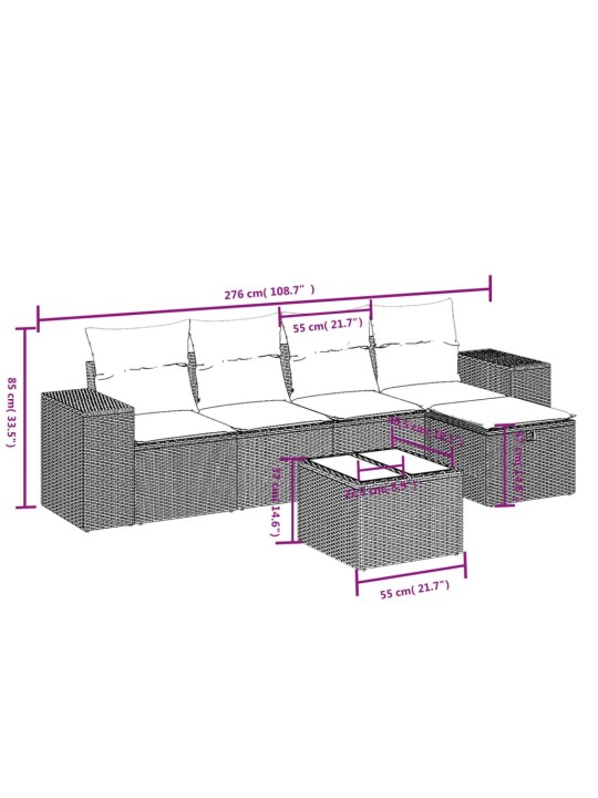 6-osaline aiamööblikomplekt patjadega, helehall, polürotang