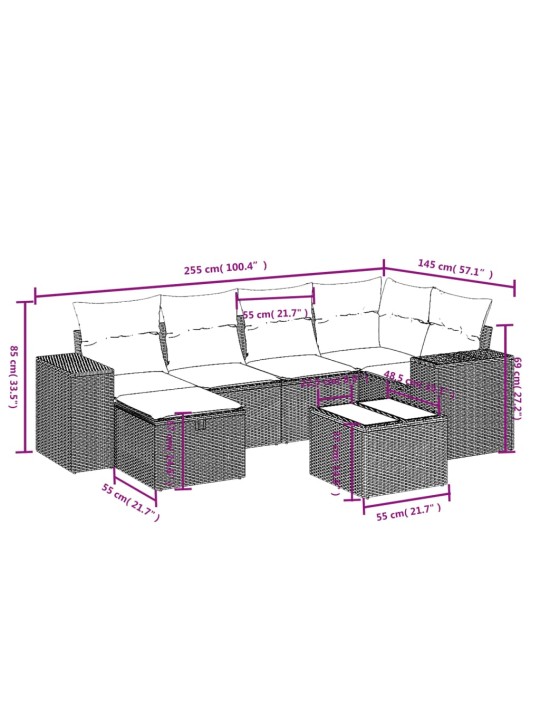 7-osaline aiadiivani komplekt patjadega, beež, polürotang