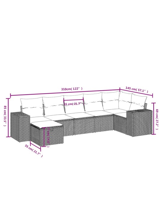 7-osaline aiadiivani komplekt patjadega, hall, polürotang