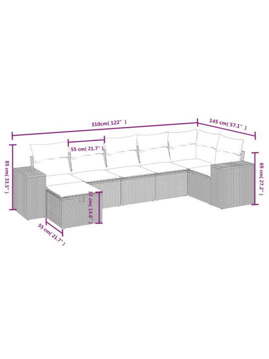 7-osaline aiadiivani komplekt patjadega, must, polürotang