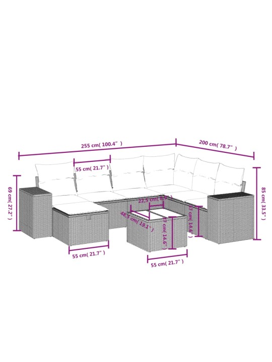 8-osaline aiadiivani komplekt patjadega, hall, polürotang