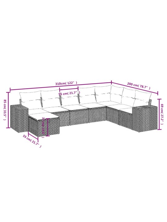 8-osaline aiadiivani komplekt patjadega, hall, polürotang