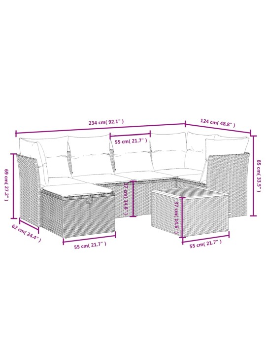 7-osaline aiadiivani komplekt patjadega, hall, polürotang