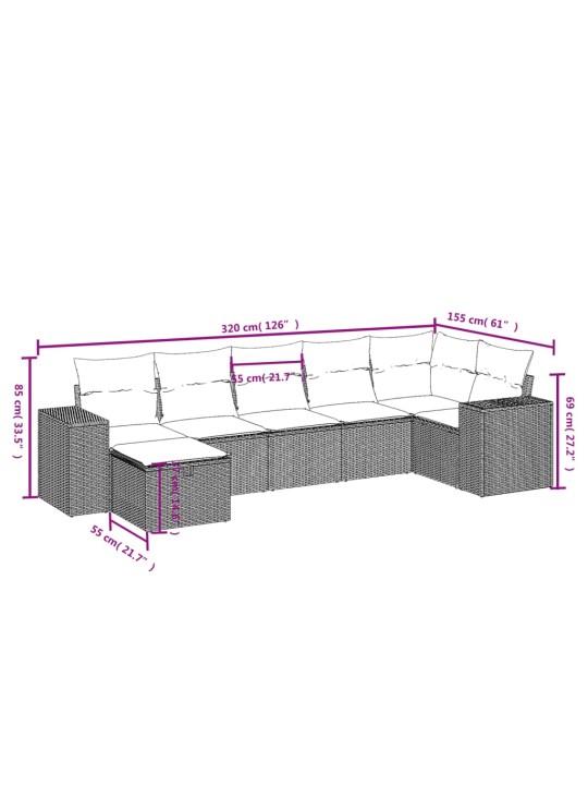 8-osaline aiadiivani komplekt patjadega, hall, polürotang