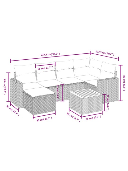 7-osaline aiadiivani komplekt patjadega, must, polürotang