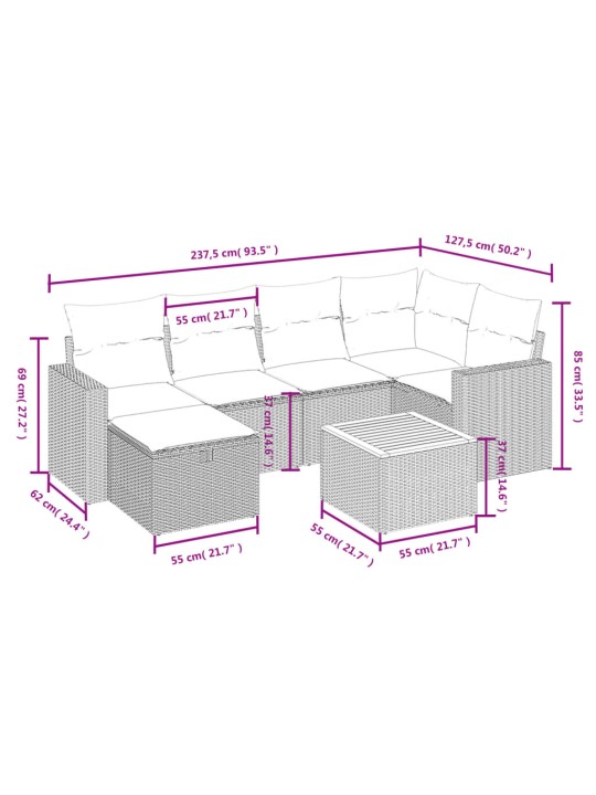 7-osaline aiadiivani komplekt patjadega, beežid toonid