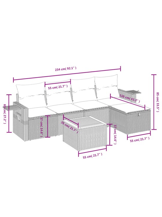 6-osaline aiadiivani komplekt patjadega, hall, polürotang