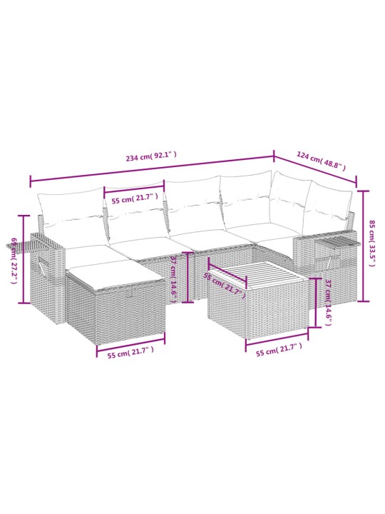 7-osaline aiadiivani komplekt patjadega, must, polürotang