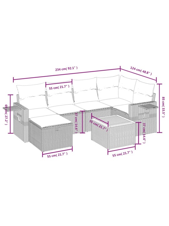 7-osaline aiadiivani komplekt patjadega, beež, polürotang