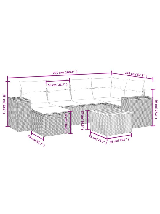 7-osaline aiadiivani komplekt patjadega, hall, polürotang