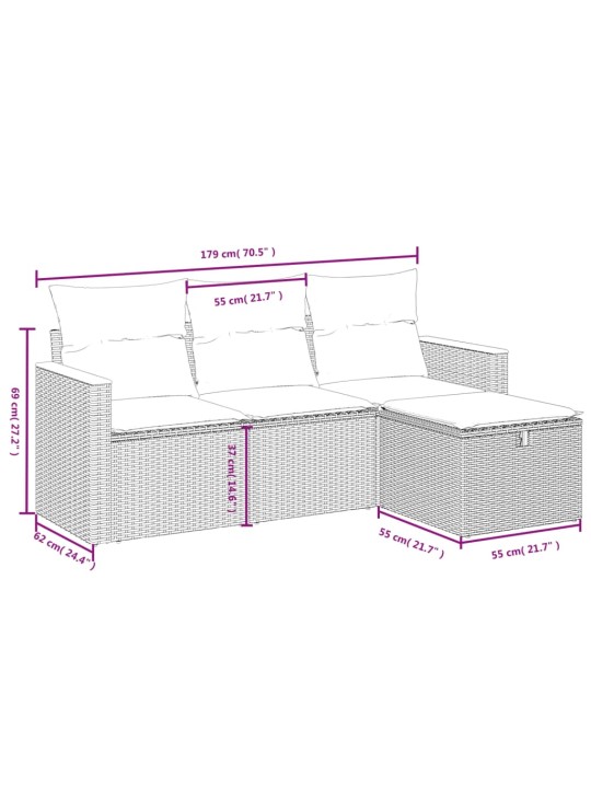 4-osaline aiadiivani komplekt patjadega, must, polürotang