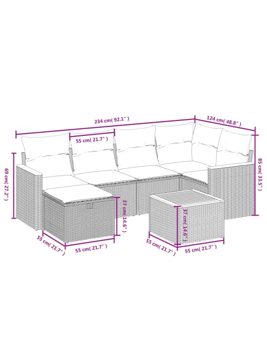 7-osaline aiadiivani komplekt patjadega, hall, polürotang