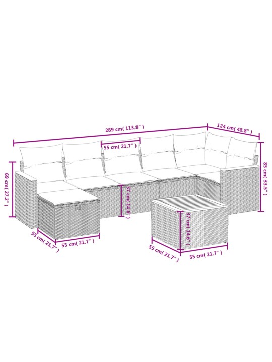 8-osaline aiadiivani komplekt patjadega, hall, polürotang